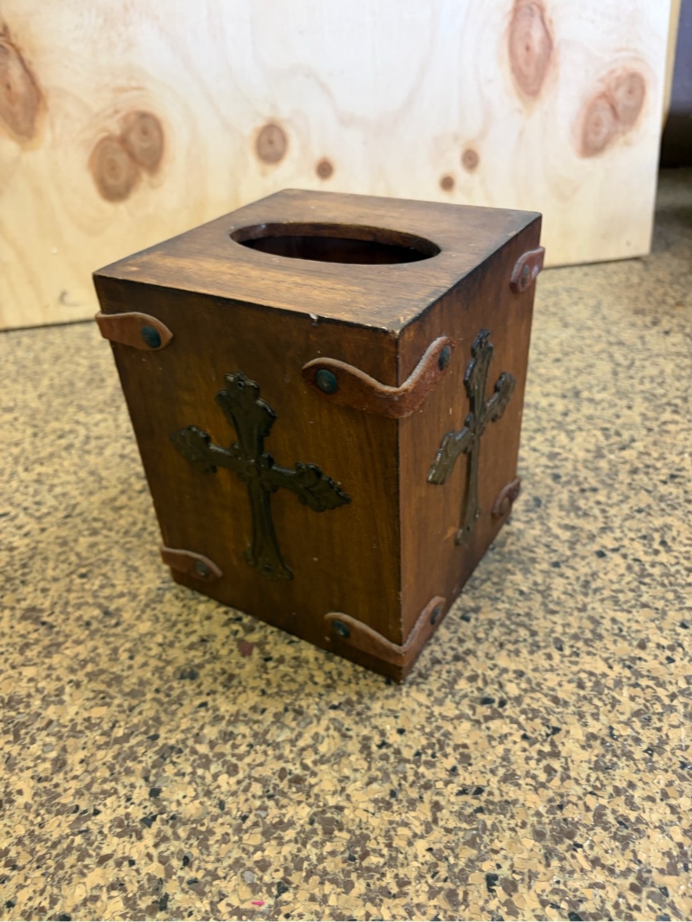 Rustic Brown Wood Cross Tissue Box Cover - Picture 2 of 4